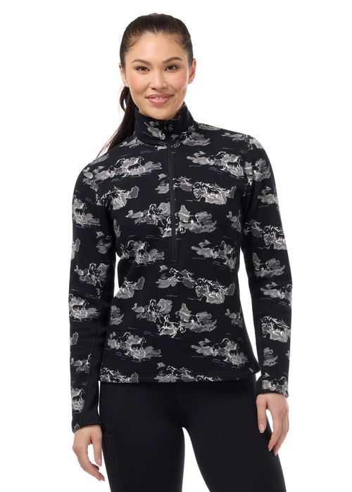Kerrits Women's Soft Haven Plush Fleece Half Zip Top - Black Stormy Horse