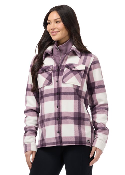 Kerrits Women's Alpine Fleece Barn Shirt - Soft White/Elderberry Plaid