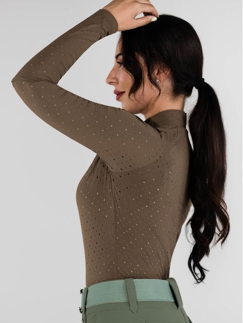 BARGAIN: Dapplebay Women's Aircut Mock Neck Long Sleeve Top - X Small - Chestnut